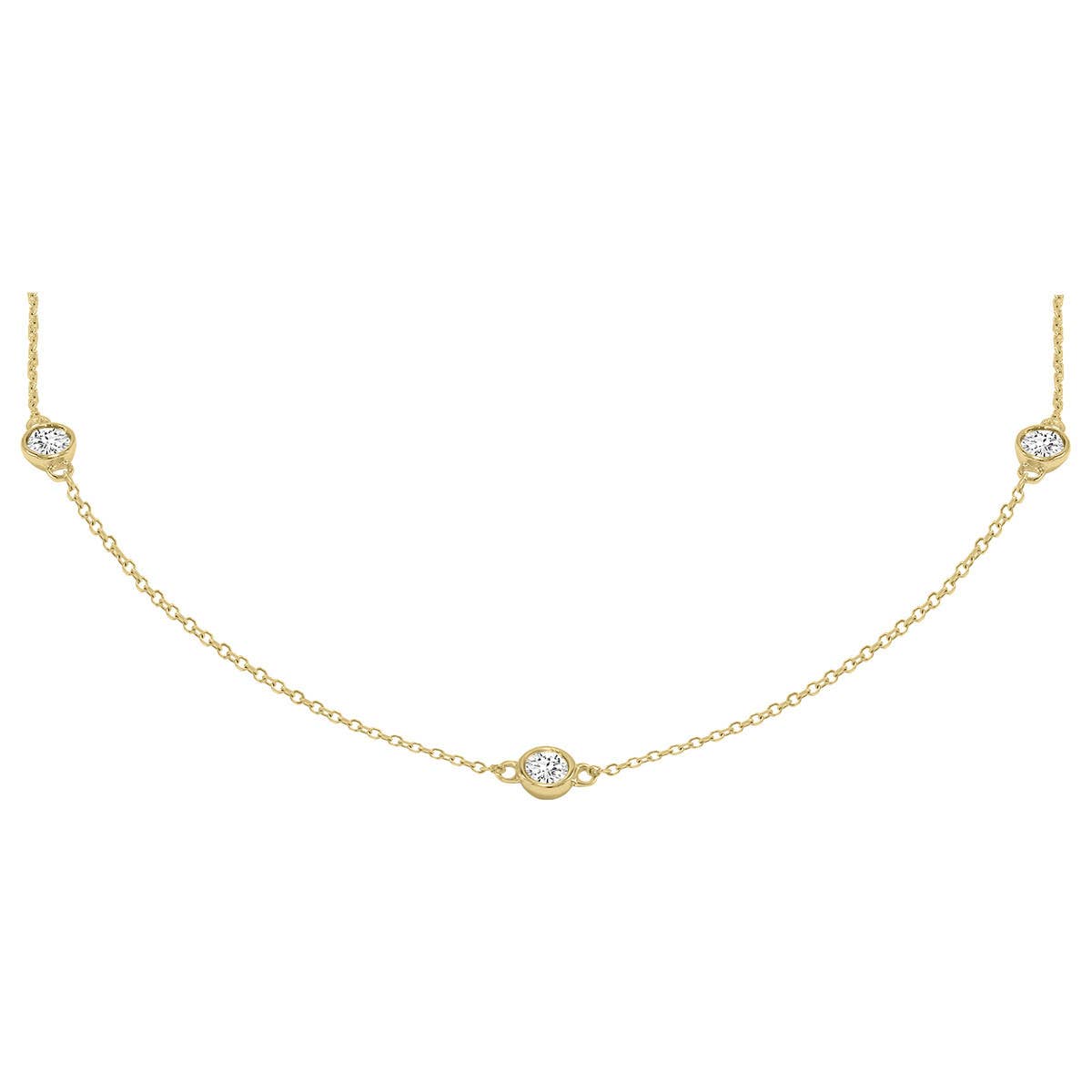 14K Yellow Gold 0.50ctw Lab Diamond Station Necklace Bezel, alternate view 2