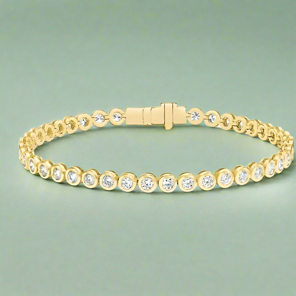 14K Yellow Gold 3.75 Ct. Lab Grown Diamond Bezel Tennis Bracelet 7” - Susan Blake Jewelry