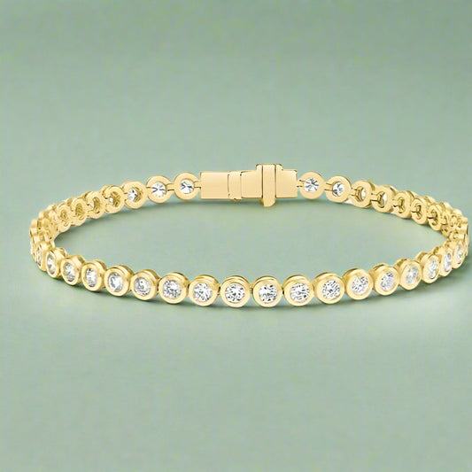 14K Yellow Gold 3.75 Ct. Lab Grown Diamond Bezel Tennis Bracelet 7” - Susan Blake Jewelry