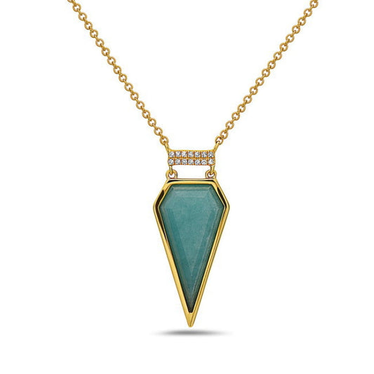 14k Yellow Gold Aventurine & Diamond Pendant Necklace