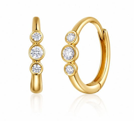 14K Yellow Gold Bezel Diamond Huggie Earrings