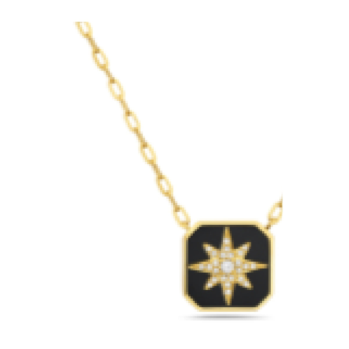 14K Yellow Gold Black Agate & Diamond Starburst Necklace - 0.09 ctw