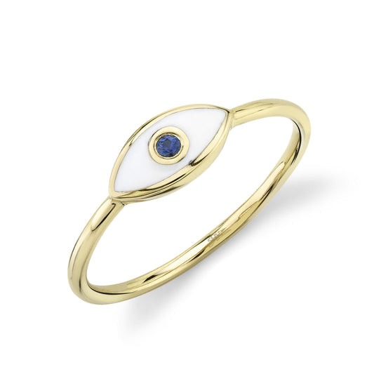 14K Yellow Gold Blue Sapphire & White Enamel Eye Ring