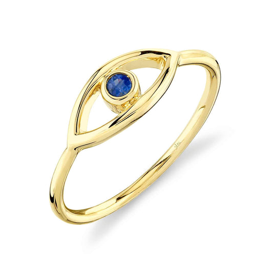14K Yellow Gold Blue Sapphire Bezel Eye Ring