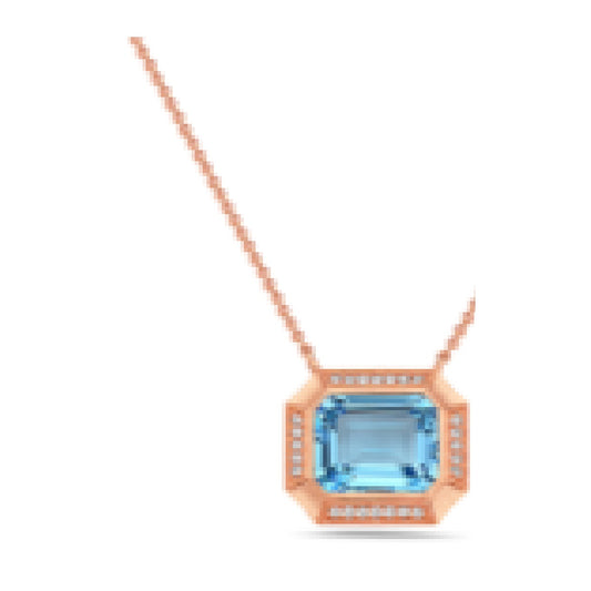 14K Yellow Gold Blue Topaz & Diamond Geometric Necklace - 0.12 ctw