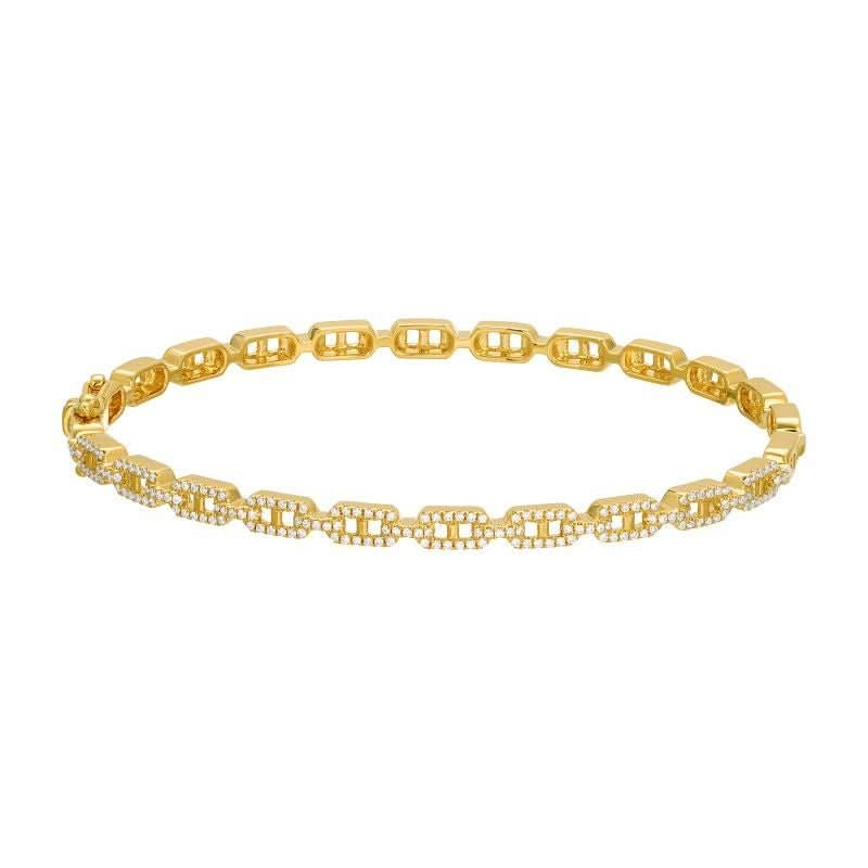 14K Yellow Gold Circle Link Diamond Bangle