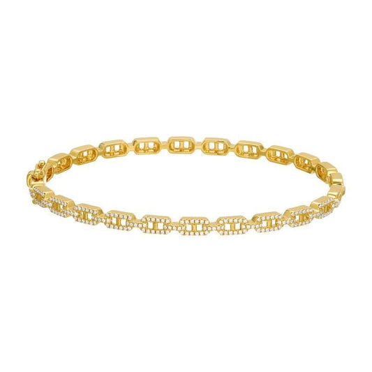 14K Yellow Gold Circle Link Diamond Bangle