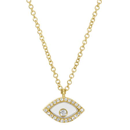 14k Yellow Gold Crystal Diamond Evil Eye Necklace