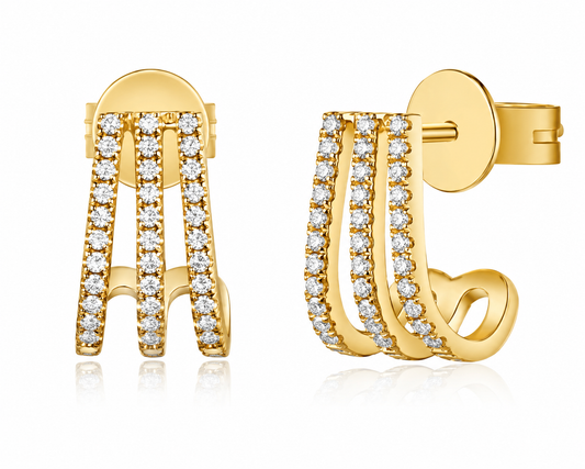 14K Yellow Gold Diamond 3-Line Cage Earrings