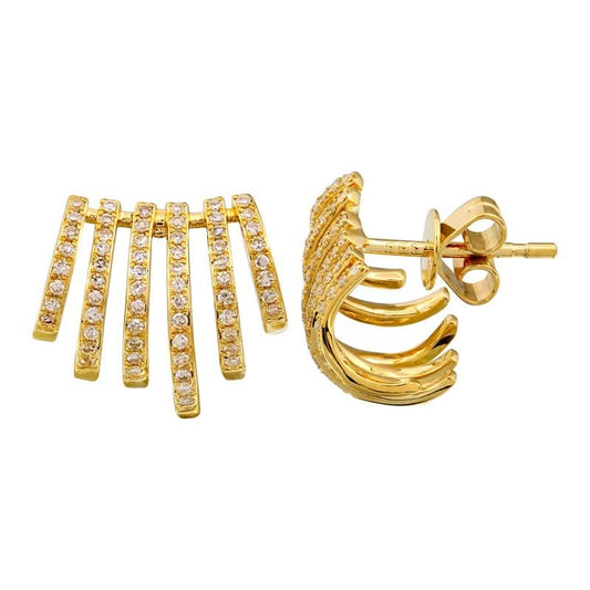 14K Yellow Gold Diamond 6-Prong Caged Lobe Earrings