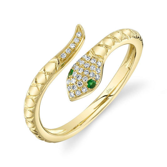 14K Yellow Gold Diamond & Green Garnet Snake Ring