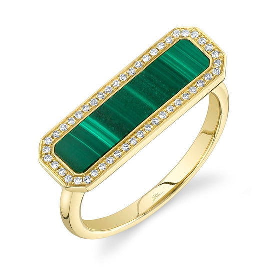 14K Yellow Gold Diamond & Malachite Bar Ring