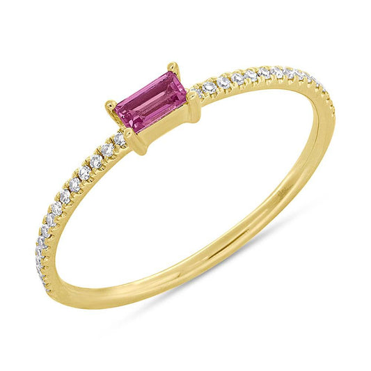 14K Yellow Gold Diamond & Pink Sapphire Ring