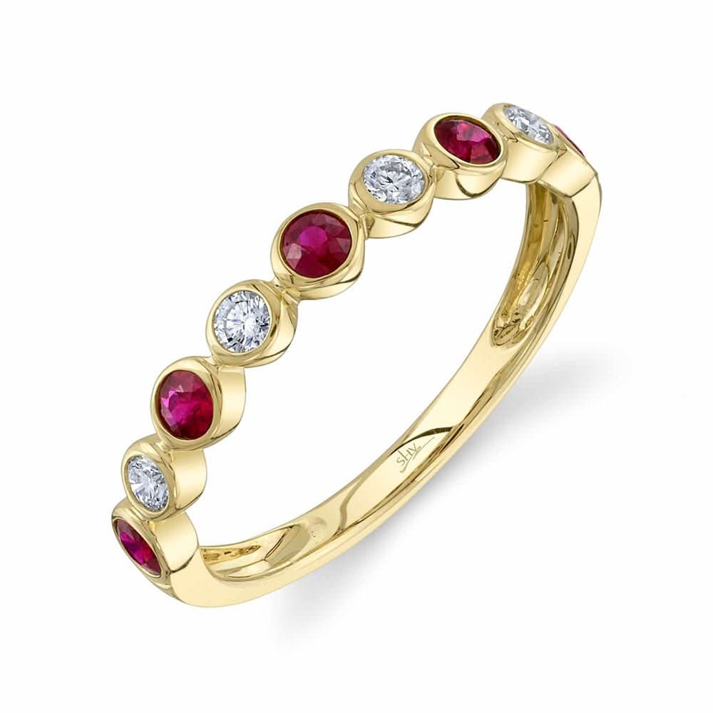14K Yellow Gold Diamond and Ruby Bezel Band - Susan Blake Jewelry