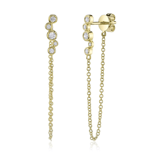 14K Yellow Gold Diamond Bezel Chain Drop Earrings