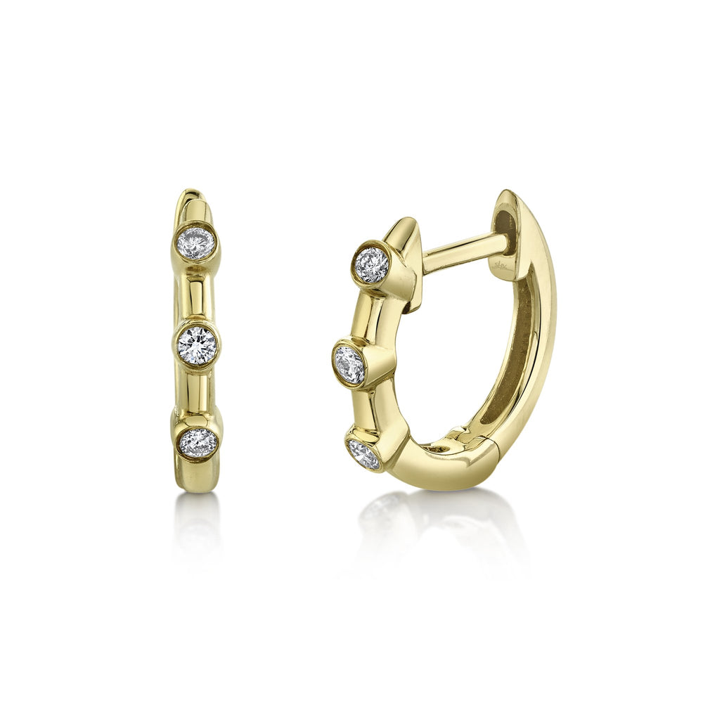 14K Yellow Gold Diamond Bezel Huggie Earrings