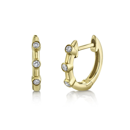 14K Yellow Gold Diamond Bezel Huggie Earrings