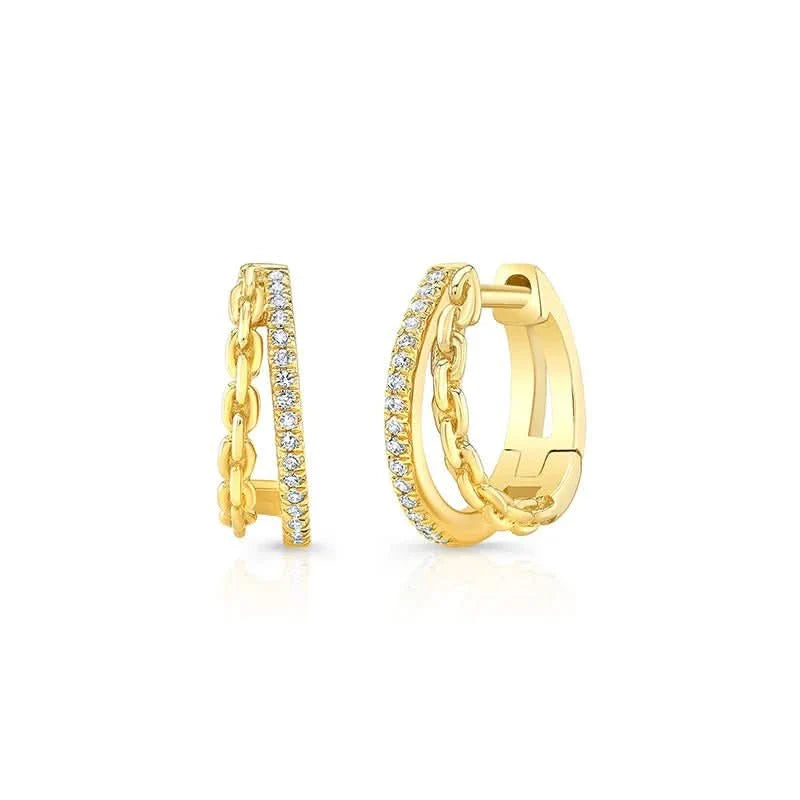 14K Yellow Gold Diamond & Chain Split Huggie - Susan Blake Jewelry