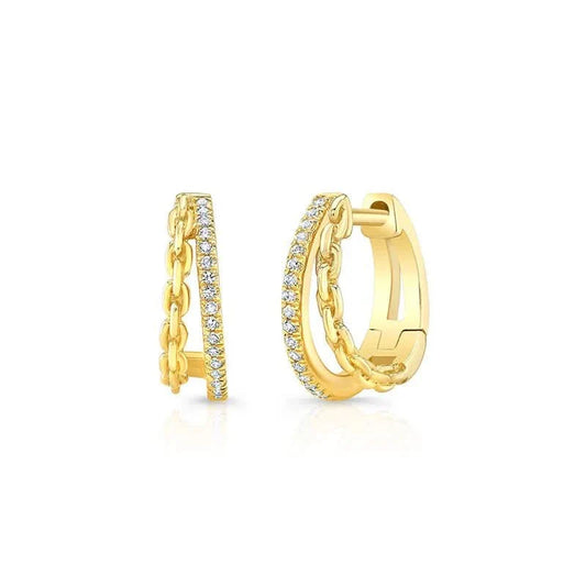 14K Yellow Gold Diamond & Chain Split Huggie - Susan Blake Jewelry