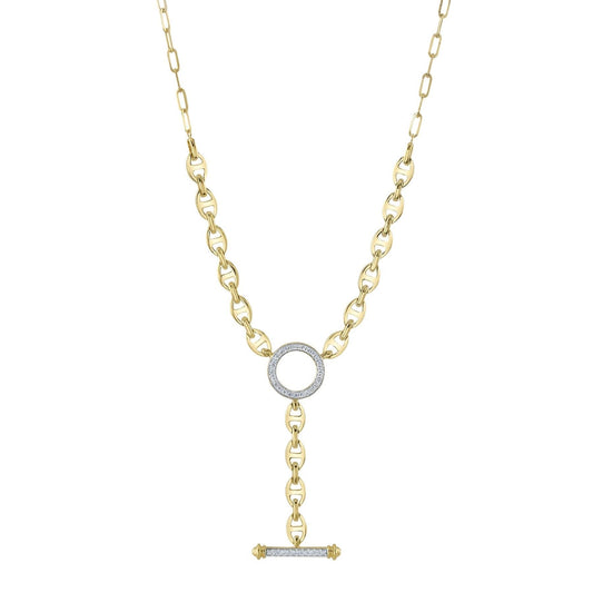 14K Yellow Gold Diamond Circle Link Lariat Necklace
