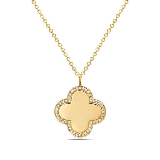 14K Yellow Gold Pavé Diamond Clover Necklace – 0.11 CTW