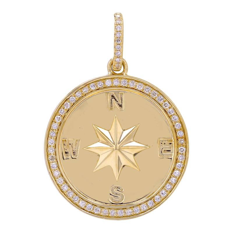 14K Yellow Gold Diamond Compass Enhancer Charm
