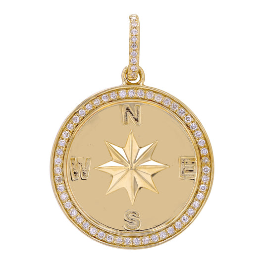 14K Yellow Gold Diamond Compass Enhancer Charm