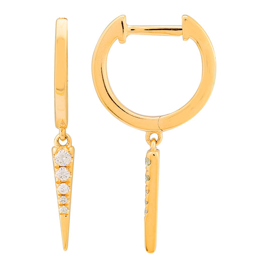 14k Yellow Gold Diamond Dagger Drop Huggies