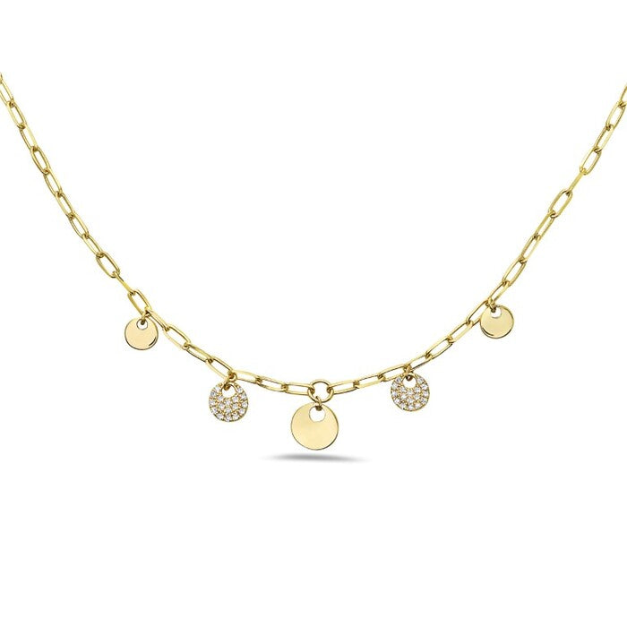 14k Yellow Gold Diamond Disc Station on Link Chain Necklace