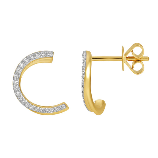 14K Yellow Gold Diamond Earrings - 12mm
