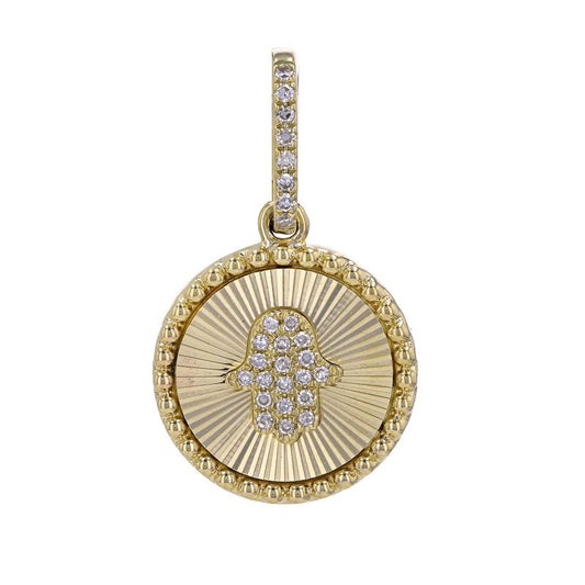 14K Yellow Gold Diamond Hamsa Medallion Enhancer Charm