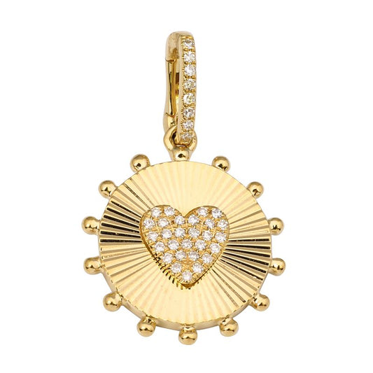 14K Yellow Gold Diamond Heart Medallion Enhancer Charm