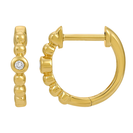 14K Yellow Gold Diamond Huggie Earrings - 12mm (2 Diamonds)