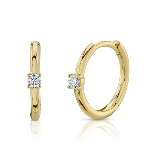 14K Yellow Gold Diamond Huggie Earrings