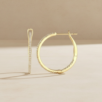 14k Yellow Gold Diamond Inside Out Hoop Earrings 21mm