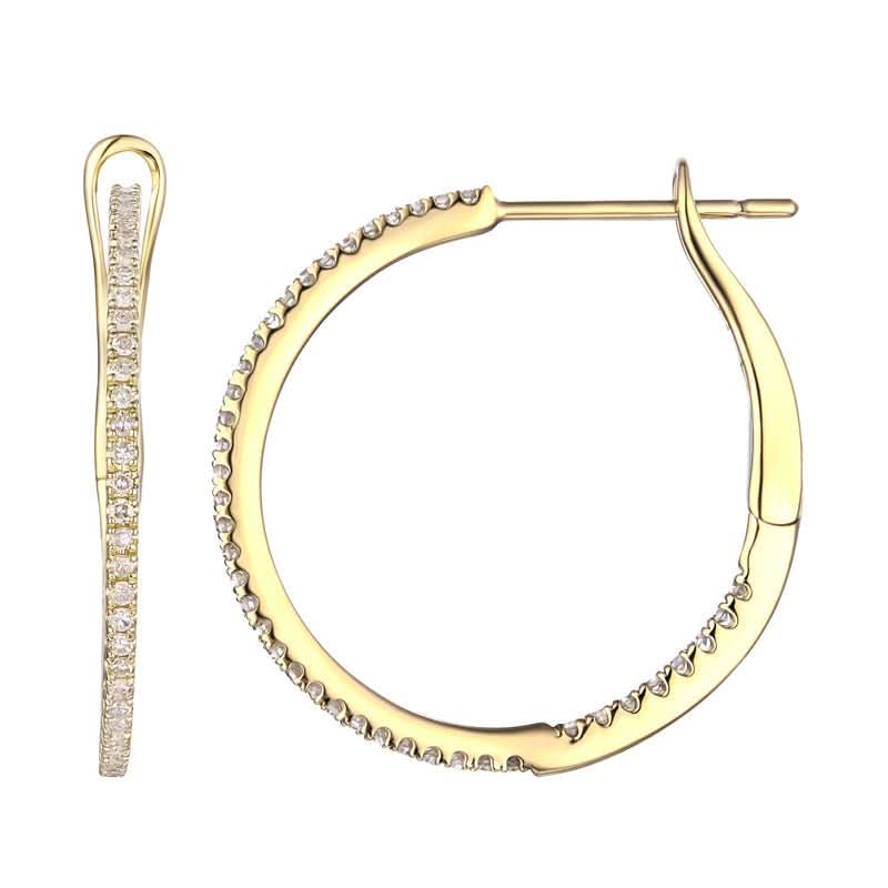 14k Yellow Gold Diamond Inside Out Hoop Earrings 21mm - Susan Blake Jewelry