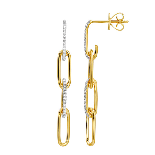 14k Yellow Gold Diamond Link Drop Earrings with White Rhodium – 0.13 CT