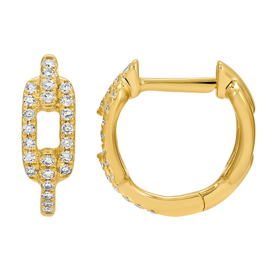14k Yellow Gold Diamond Link Huggie Earrings – 11mm