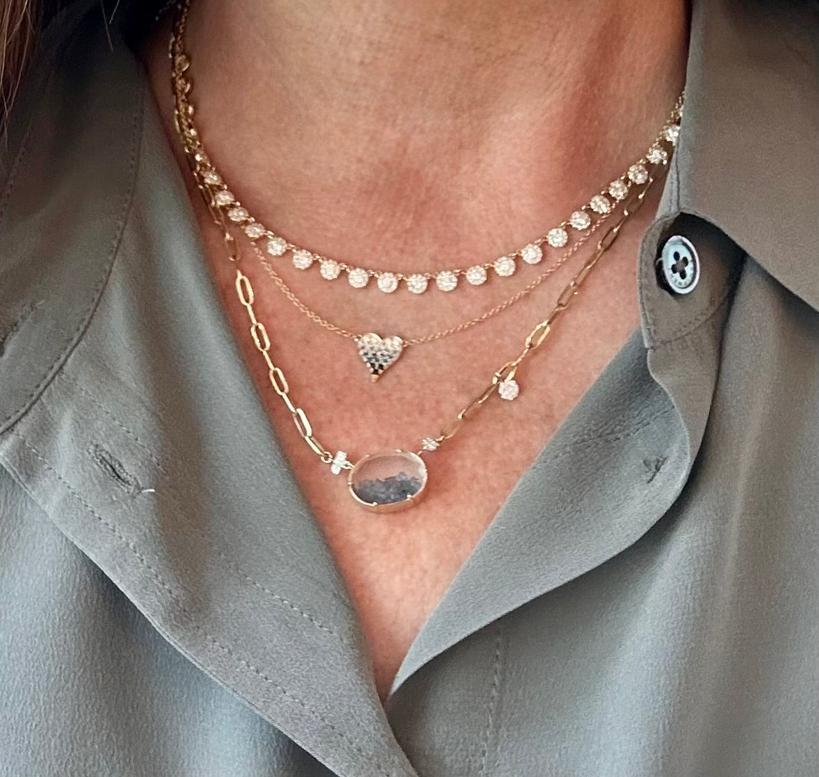 14K YELLOW GOLD DIAMOND NECKLACE (4MM CIRCLE DROPS), alternate view 2