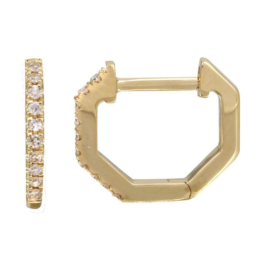 14K Yellow Gold Diamond Octagon Huggie Earrings - 11mm