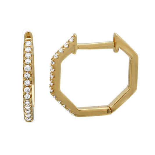 14K Yellow Gold Diamond Octagon Huggie Earrings - 12.5mm