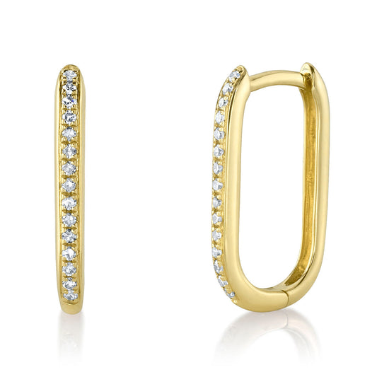14K Yellow Gold Diamond Oval Hoop Earrings