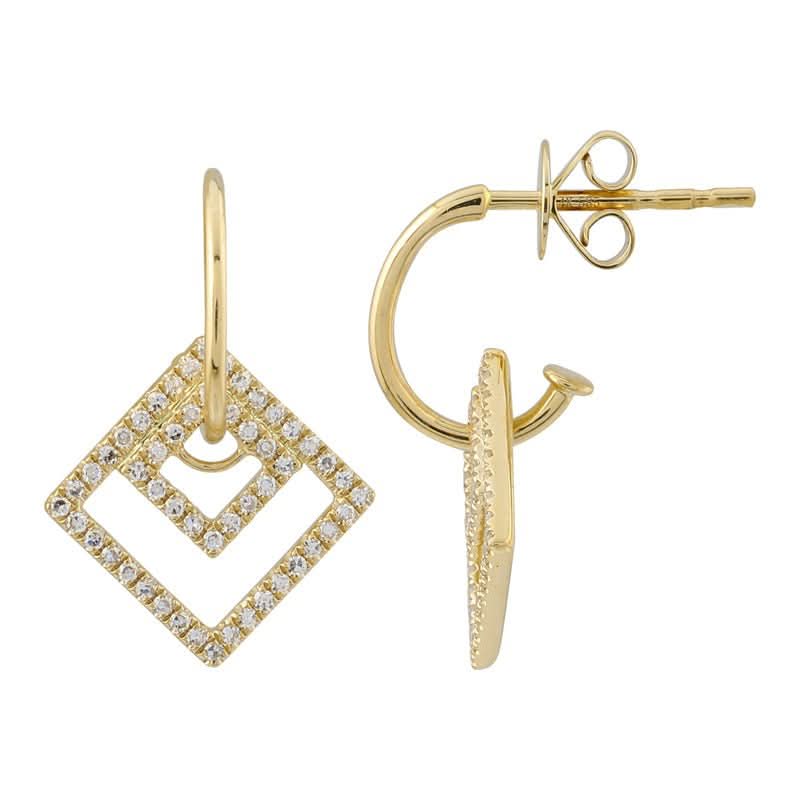 14K Yellow Gold Diamond Pave Geometric Dangle Earrings