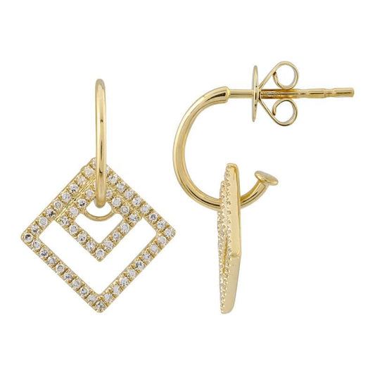 14K Yellow Gold Diamond Pave Geometric Dangle Earrings