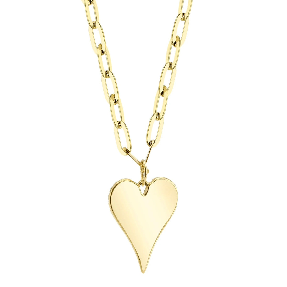 14K Yellow Gold Diamond Pave Heart Paper Clip Link Necklace, alternate view 3