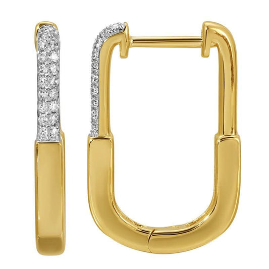14K Yellow Gold Diamond Pave Oblong Huggie Earrings