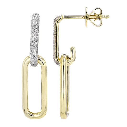 14K Yellow Gold Diamond Pave Open-Link Paperclip Drop Stud Earrings