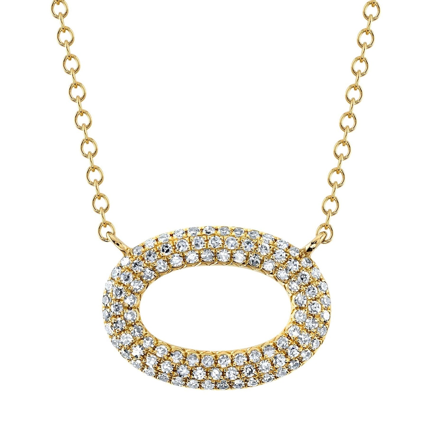 14K Yellow Gold Diamond Pave Oval Necklace