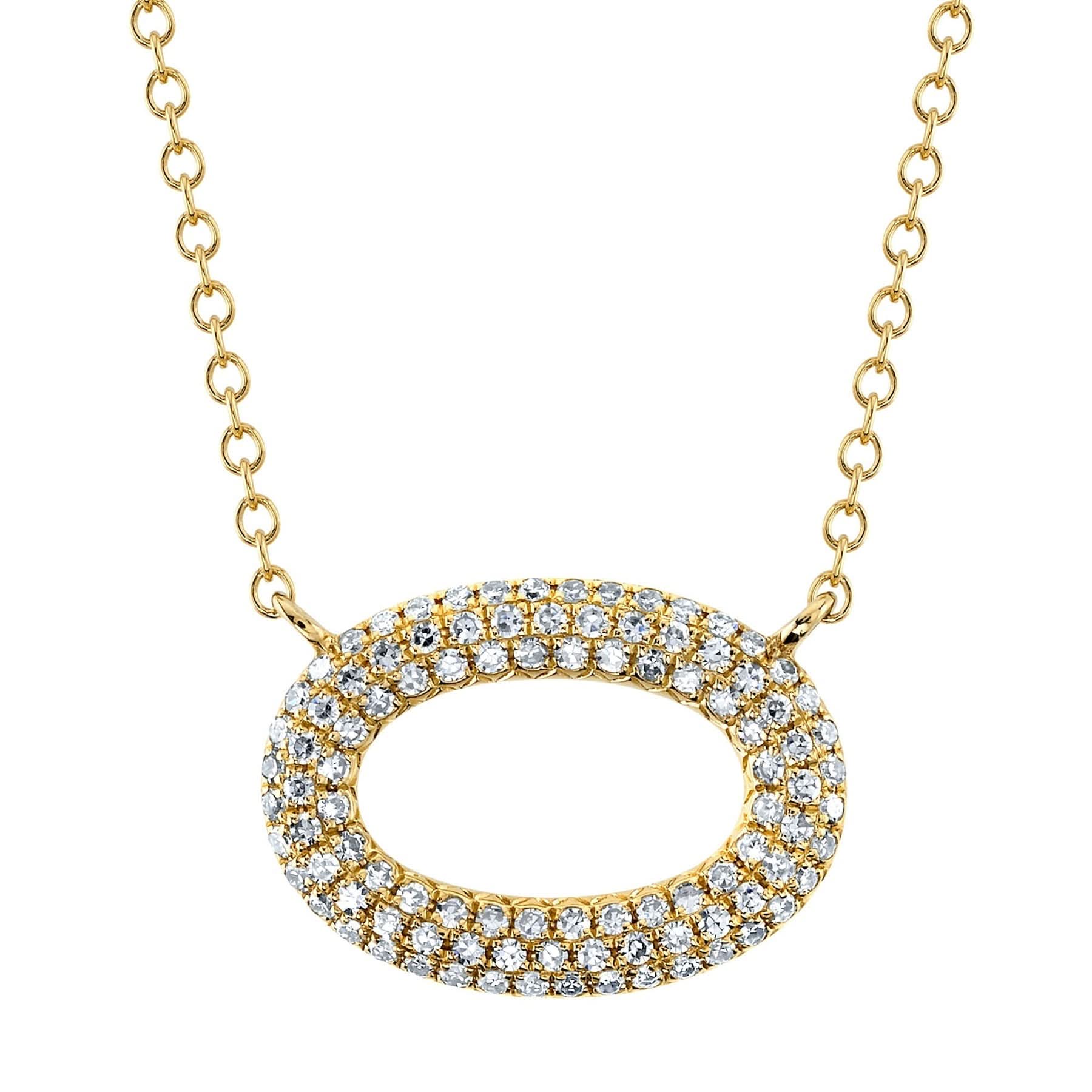 14K Yellow Gold Diamond Pave Oval Necklace