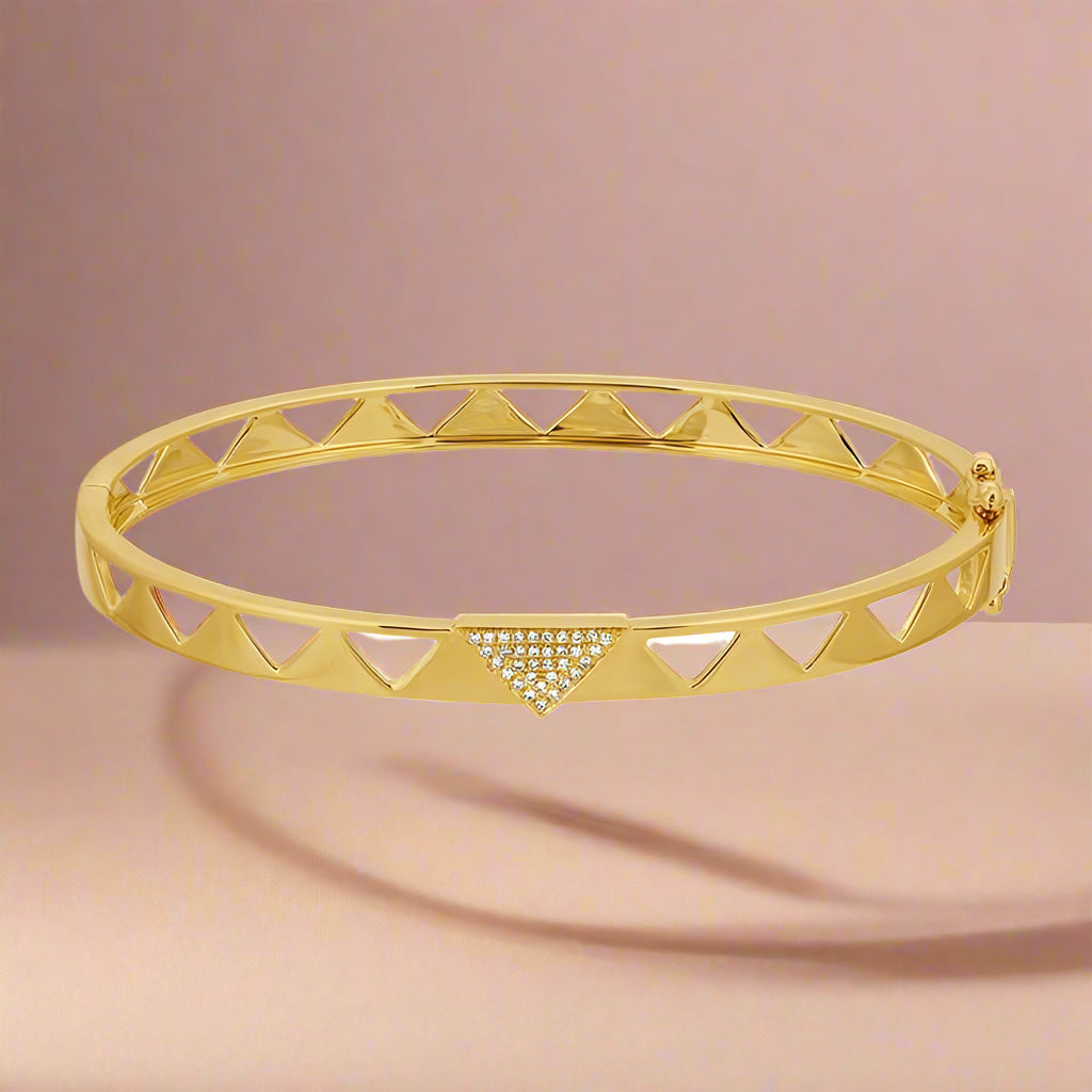 14K Yellow Gold Diamond Pave Triangle Gemoetric Cutout Bangle